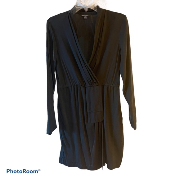 Brooks Brothers Black Ruched Wrap Silk Dress 2 - Picture 2 of 9